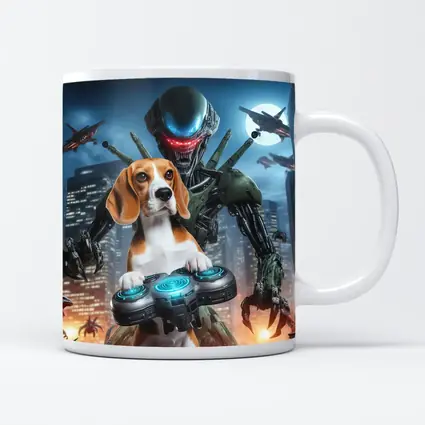 Beagle Dog Gaming Alien City Night Scene