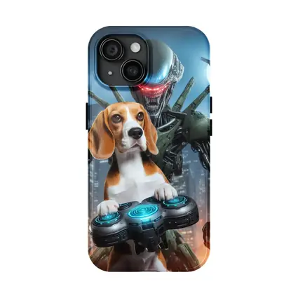 Beagle Dog Gaming Alien City Night Scene