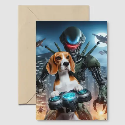 Beagle Dog Gaming Alien City Night Scene