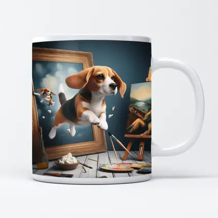 Beagle Puppy Jumping Out of Painting Frame