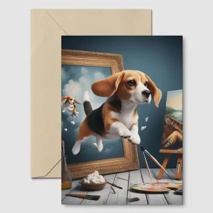 Beagle Puppy Jumping Out of Painting Frame