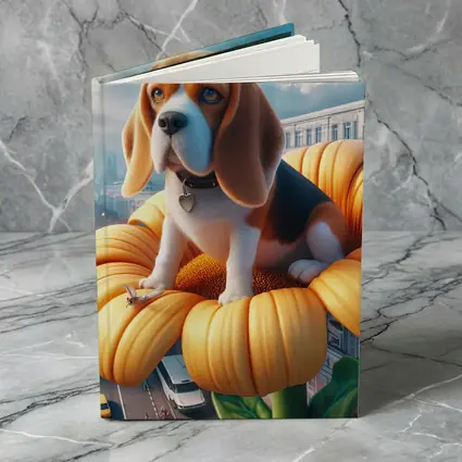 Beagle Puppy Sitting on Giant Sunflower City