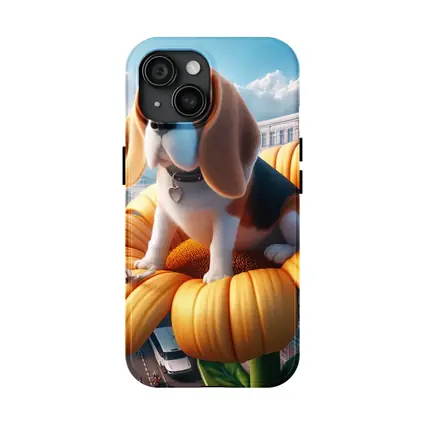Beagle Puppy Sitting on Giant Sunflower City