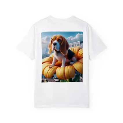 Beagle Puppy Sitting on Giant Sunflower City