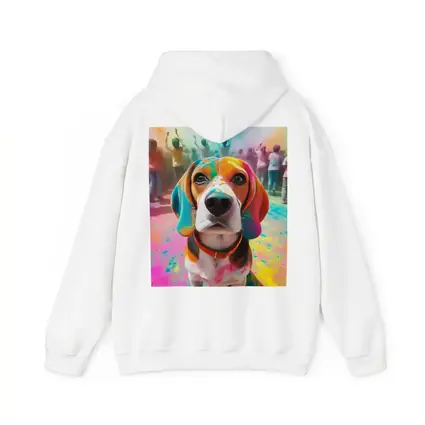 Beagle Dog Covered in Colorful Holi Powder