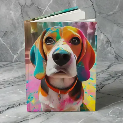 Beagle Dog Covered in Colorful Holi Powder
