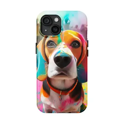 Beagle Dog Covered in Colorful Holi Powder