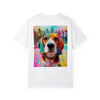 Beagle Dog Covered in Colorful Holi Powder