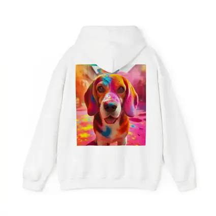 Beagle Dog Covered in Colorful Holi Powder
