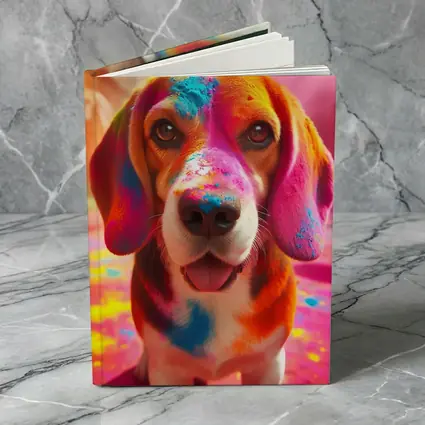 Beagle Dog Covered in Colorful Holi Powder