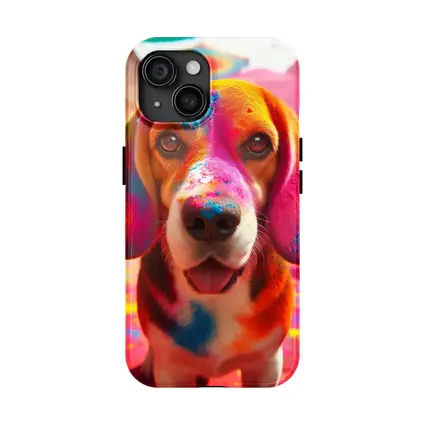 Beagle Dog Covered in Colorful Holi Powder