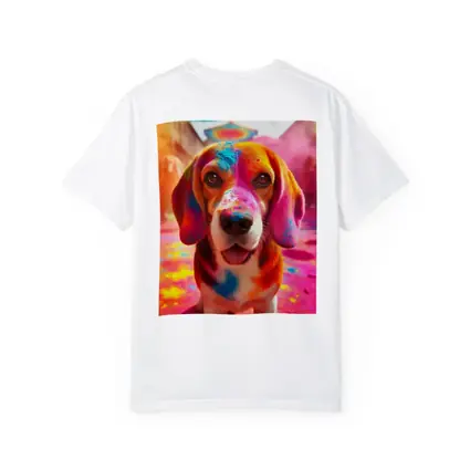 Beagle Dog Covered in Colorful Holi Powder