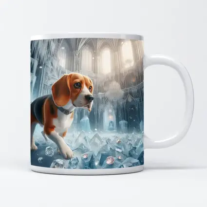 Beagle Puppy Exploring Frozen Ice Castle