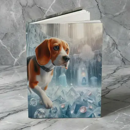 Beagle Puppy Exploring Frozen Ice Castle