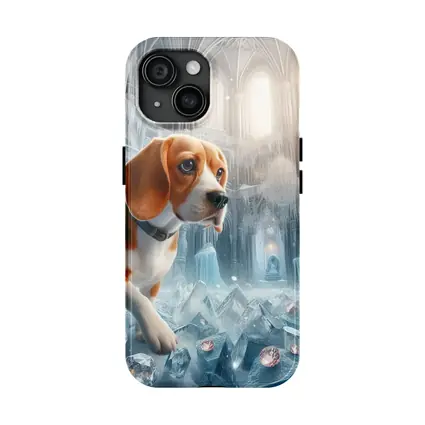 Beagle Puppy Exploring Frozen Ice Castle