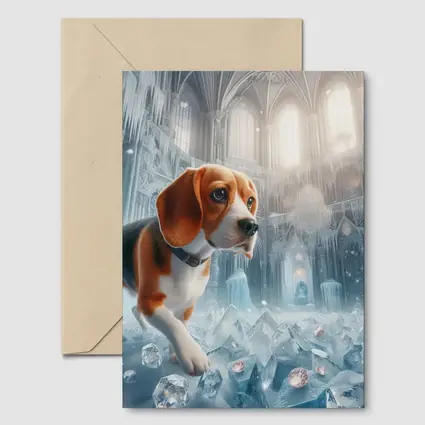 Beagle Puppy Exploring Frozen Ice Castle