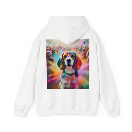 Beagle Dog Covered In Colorful Holi Powder