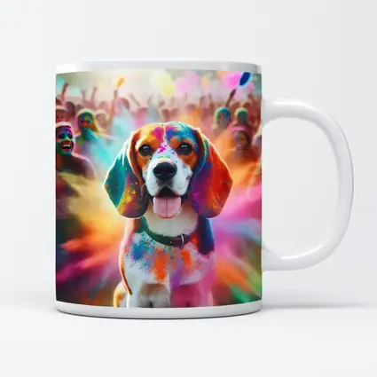 Beagle Dog Covered In Colorful Holi Powder