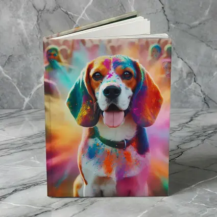 Beagle Dog Covered In Colorful Holi Powder