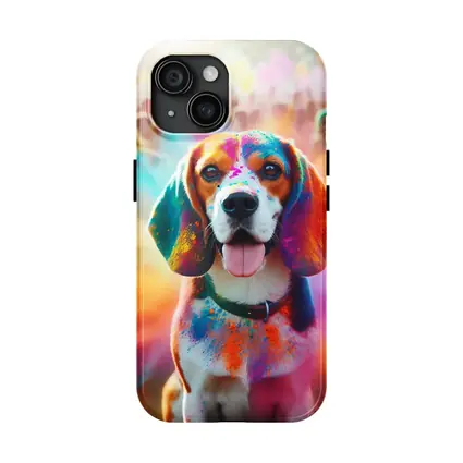 Beagle Dog Covered In Colorful Holi Powder