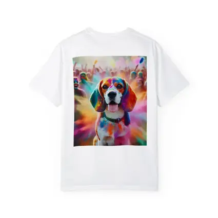 Beagle Dog Covered In Colorful Holi Powder