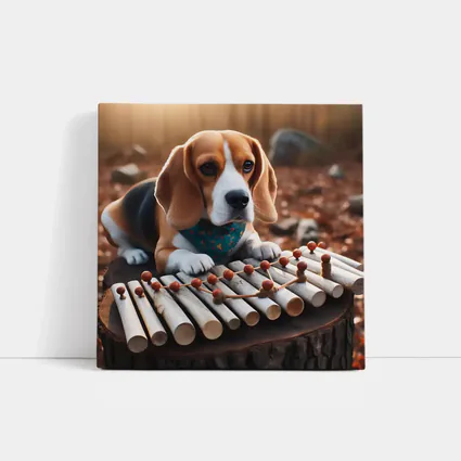 Beagle Puppy Playing Xylophone Autumn Forest