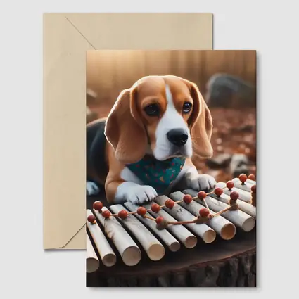 Beagle Puppy Playing Xylophone Autumn Forest
