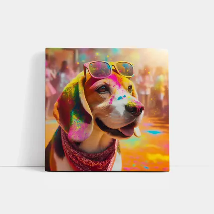 Beagle Dog Wearing Sunglasses Holi Festival