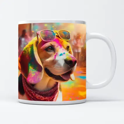 Beagle Dog Wearing Sunglasses Holi Festival