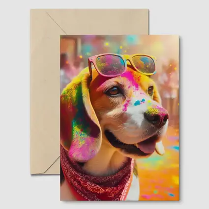 Beagle Dog Wearing Sunglasses Holi Festival