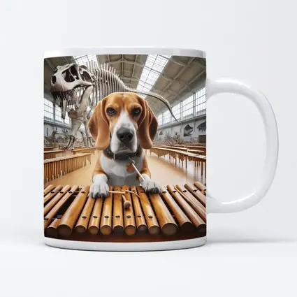 Beagle Playing Marimba in Dinosaur Museum
