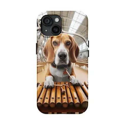 Beagle Playing Marimba in Dinosaur Museum