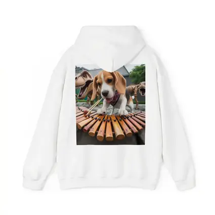 Beagle Puppy Playing Xylophone With Dinosaurs
