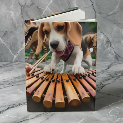Beagle Puppy Playing Xylophone With Dinosaurs