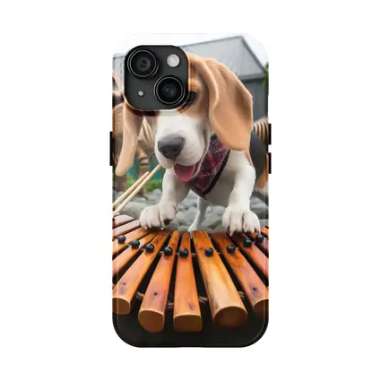 Beagle Puppy Playing Xylophone With Dinosaurs