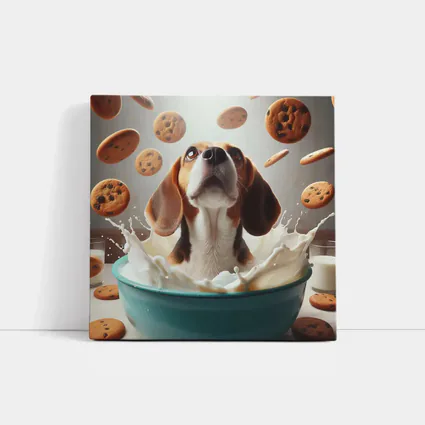 Beagle Bathing in Milk With Cookies