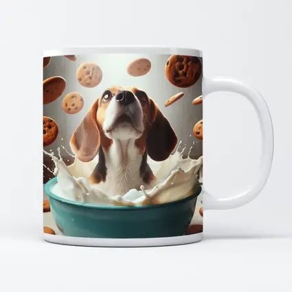 Beagle Bathing in Milk With Cookies