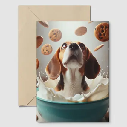 Beagle Bathing in Milk With Cookies