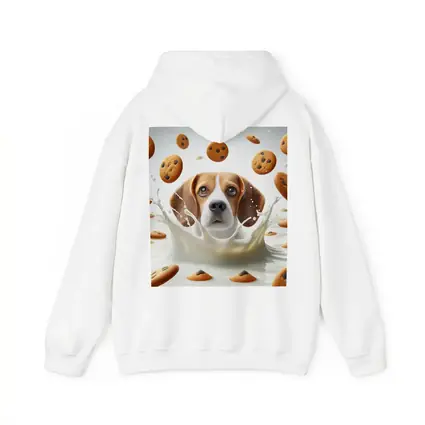 Beagle Dog Splashing in Milk with Cookies