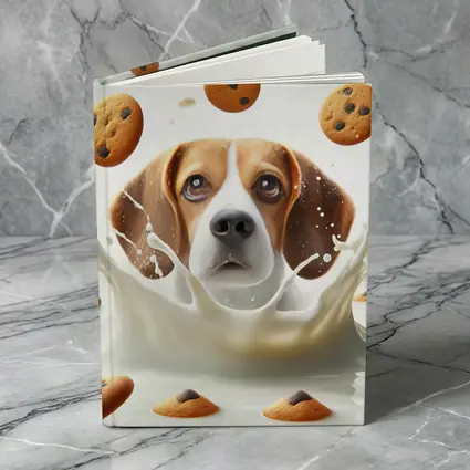 Beagle Dog Splashing in Milk with Cookies