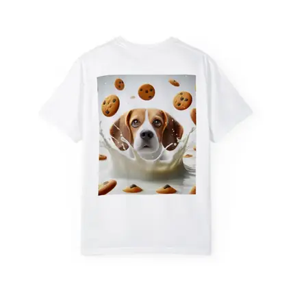 Beagle Dog Splashing in Milk with Cookies