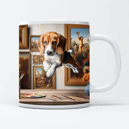 Beagle Puppy Leaping Through Art Studio