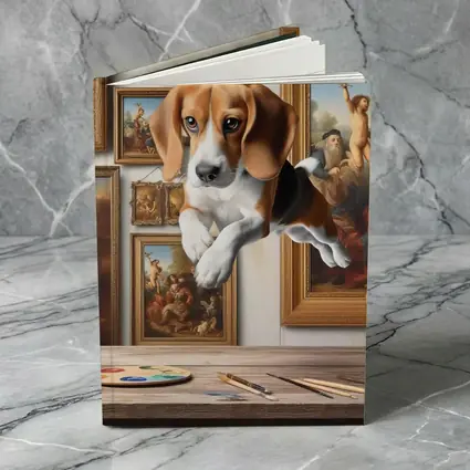 Beagle Puppy Leaping Through Art Studio