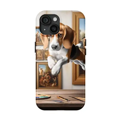 Beagle Puppy Leaping Through Art Studio
