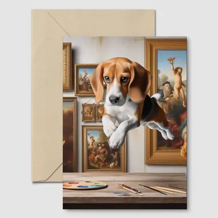 Beagle Puppy Leaping Through Art Studio
