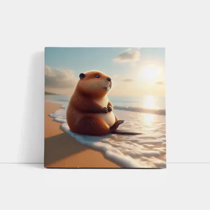 Cute Beaver Sitting On Sunny Beach
