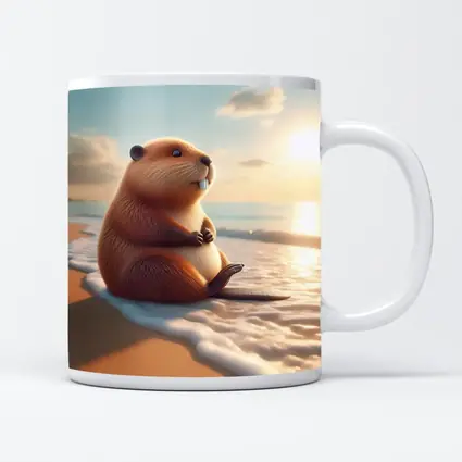 Cute Beaver Sitting On Sunny Beach
