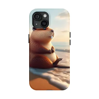 Cute Beaver Sitting On Sunny Beach