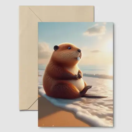 Cute Beaver Sitting On Sunny Beach