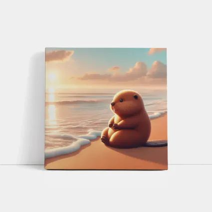 Cute Beaver Sitting On Sunny Beach